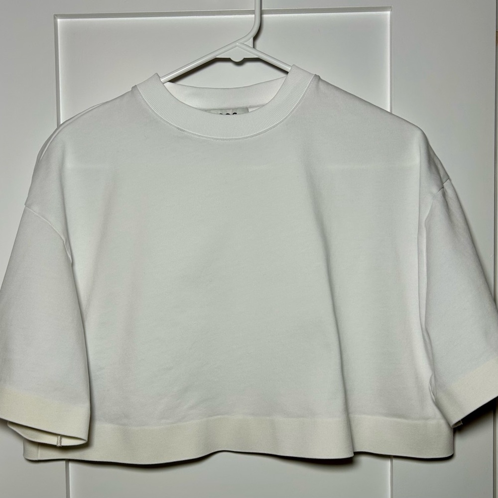 COS Cropped Boxy Crewneck Top Womens Small Minimalist White Modern
